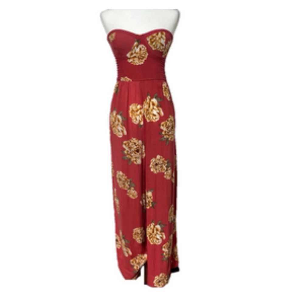 Band of Gypsies Women's Boho Strapless Wide Leg Floral Jumpsuit Strapless Medium